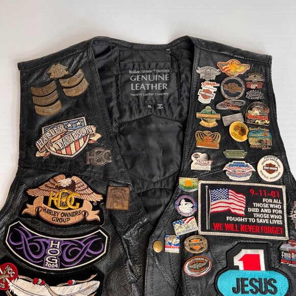 Navarre Vest Men Extra Large Leather Biker Church Collect Patch Pin Rare Core Ex - Picture 2 of 16